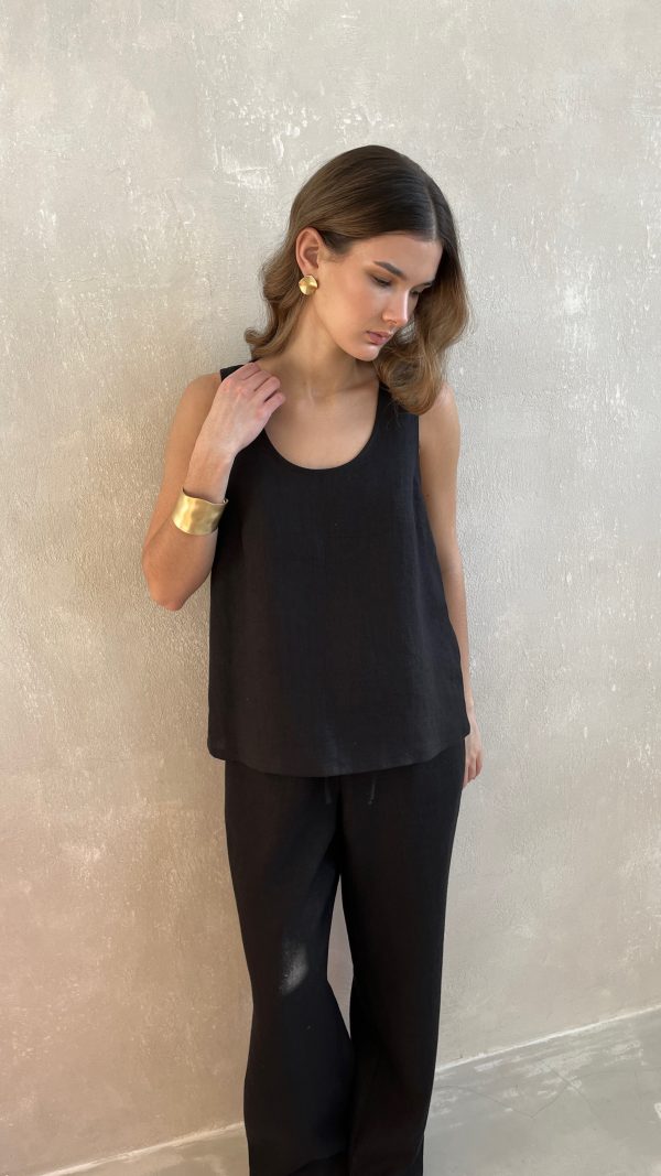 майка льняная черная