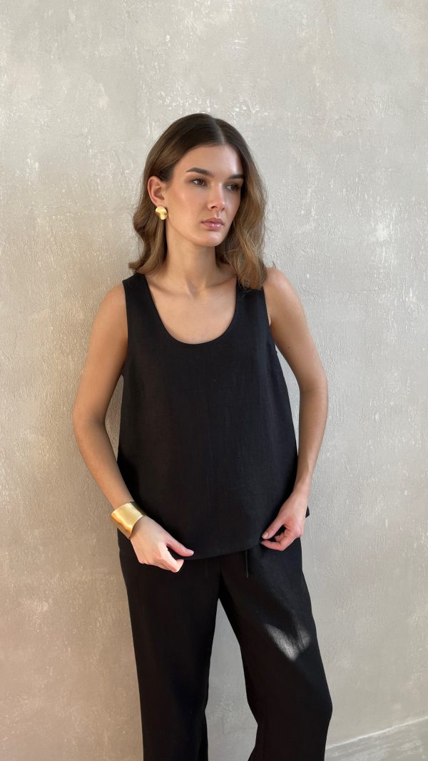 майка льняная черная