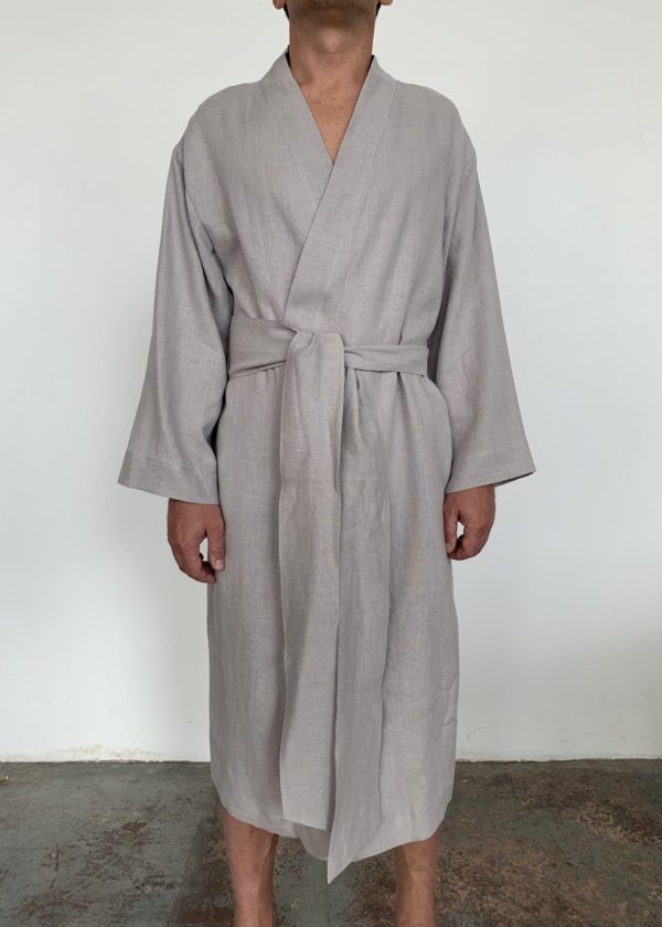 кимоно мужское длинное светло серое