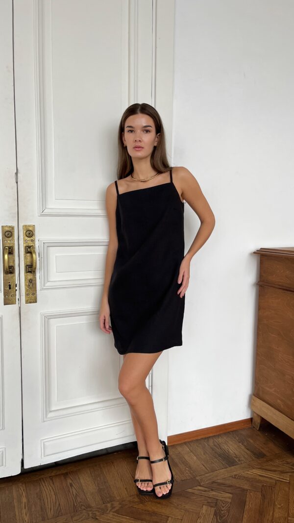 Платье летнее льняное мини черное