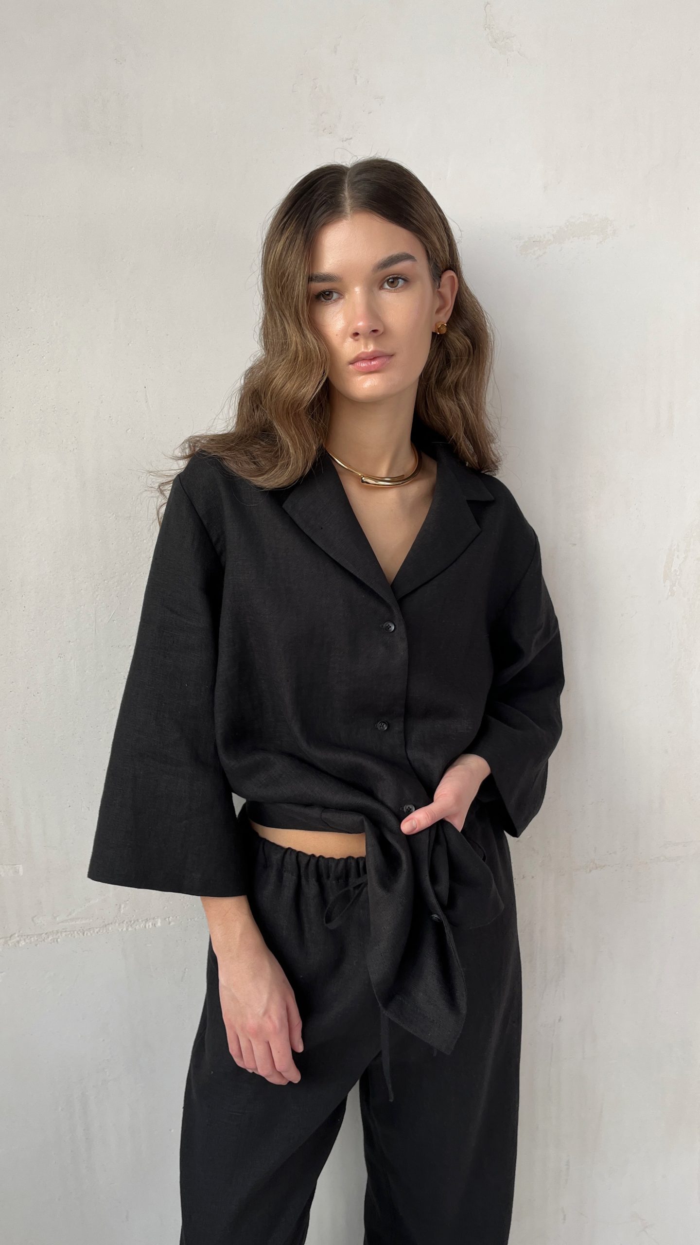 Рубашка с коротким рукавом из льна